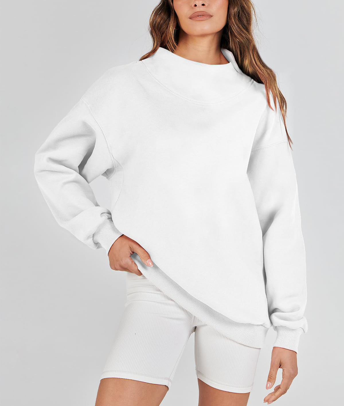 Women's Slit Mock Neck Oversized Sweatshirt (Buy 2, Get Free Shipping)