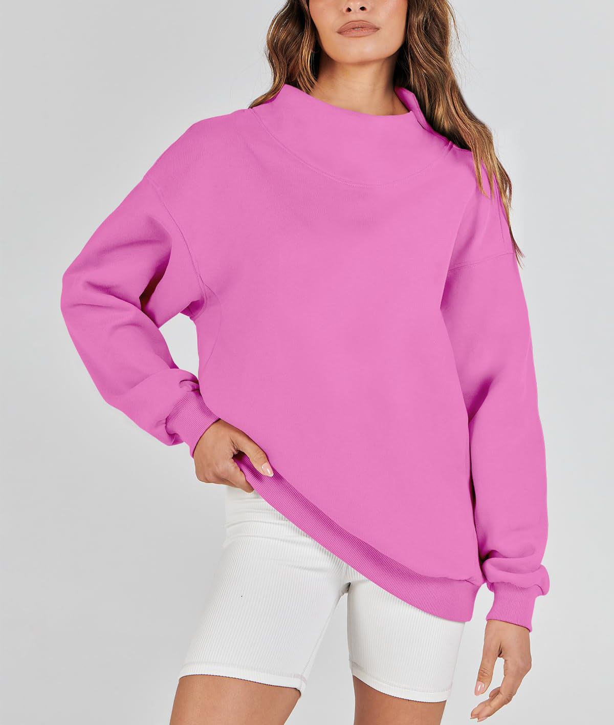 Women's Slit Mock Neck Oversized Sweatshirt (Buy 2, Get Free Shipping)