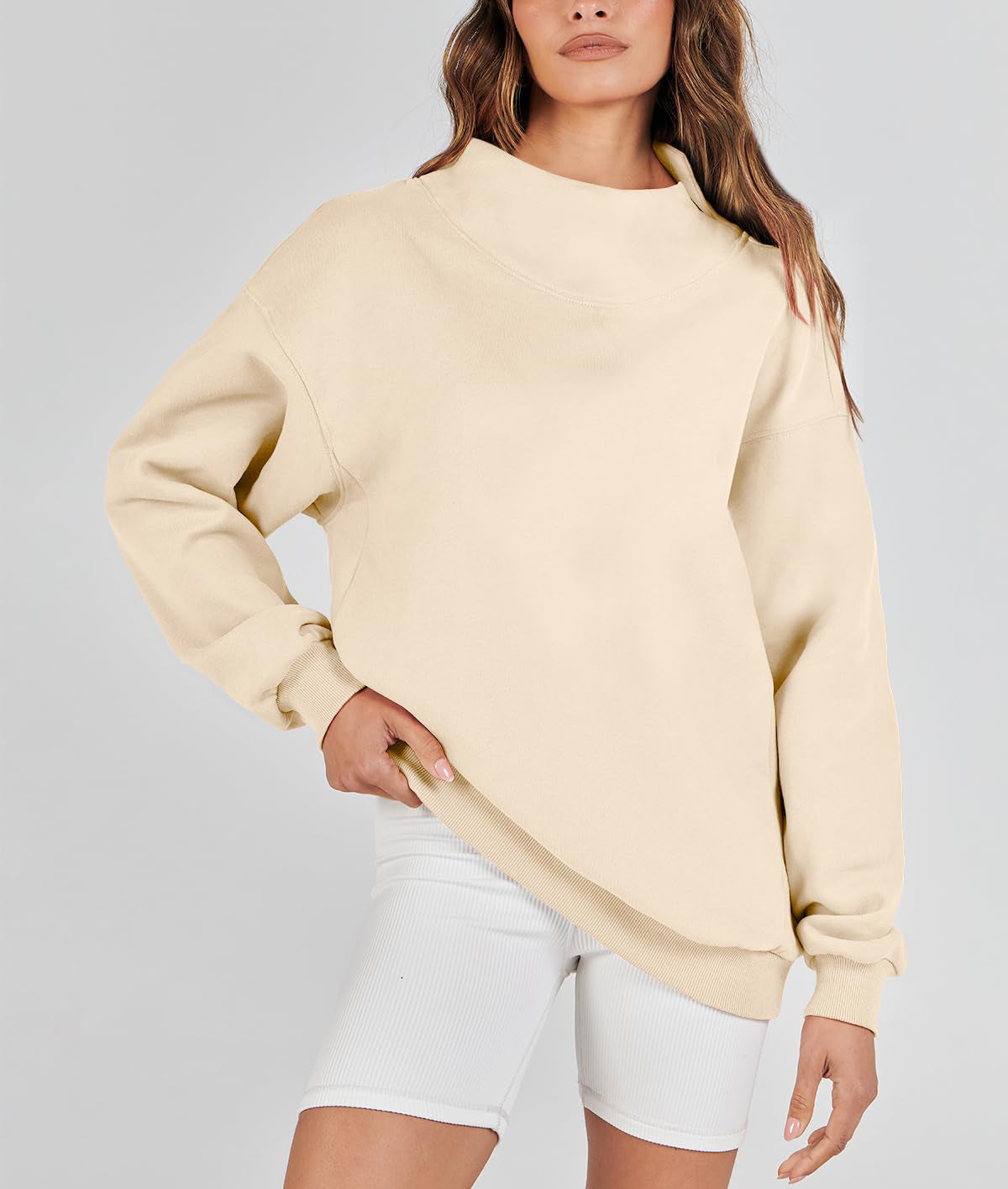 Women's Slit Mock Neck Oversized Sweatshirt (Buy 2, Get Free Shipping)