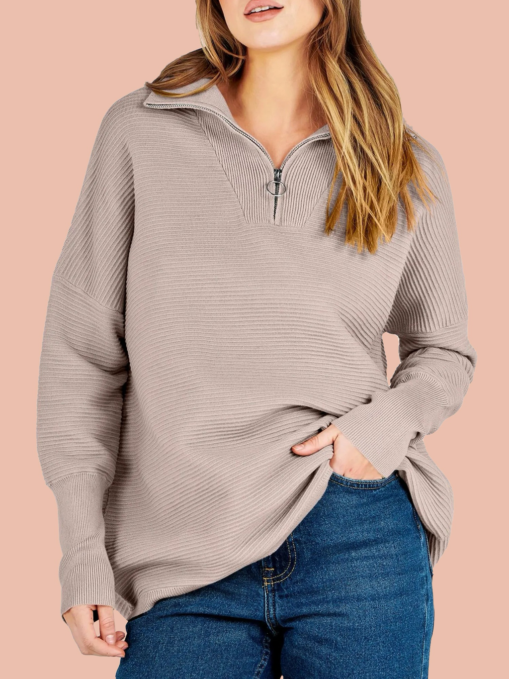Women's Quarter Zip Rib Knit Cozy Pullover Sweater (Buy 2, Get Free Shipping)