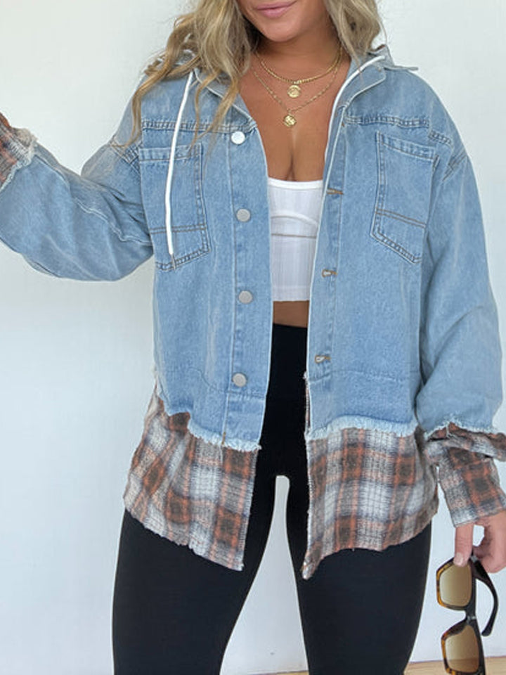 Plaid Hooded Denim Jacket (Buy 2 Get Free Shipping)
