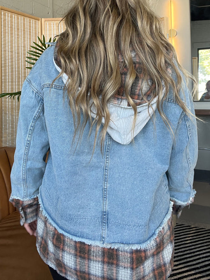 Plaid Hooded Denim Jacket (Buy 2 Get Free Shipping)