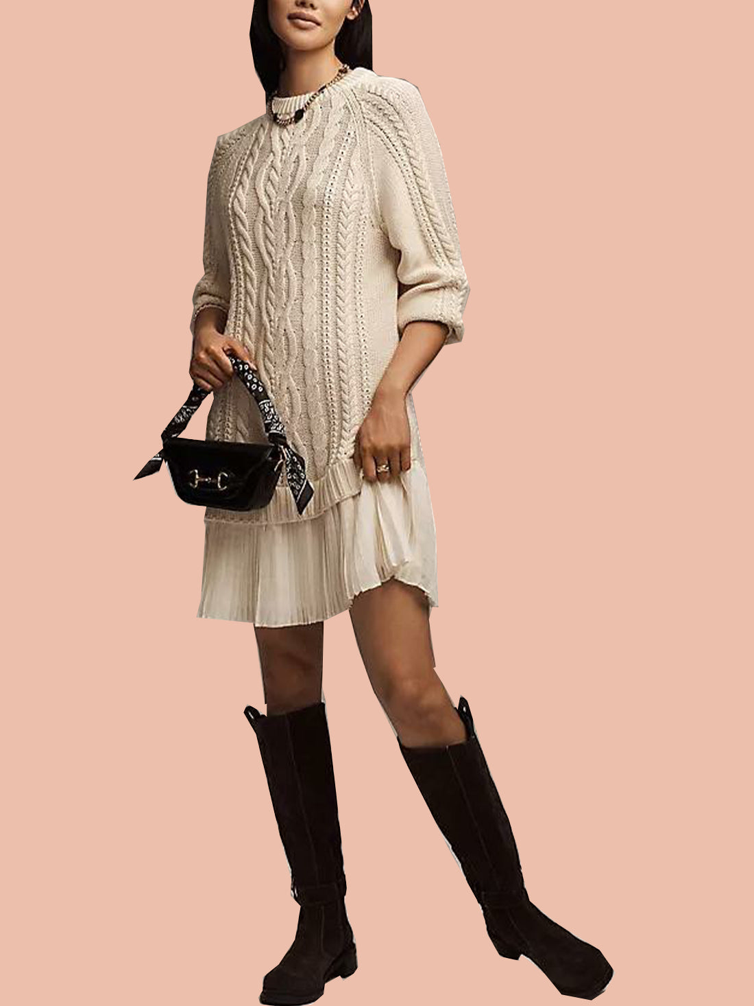 Women's Crewneck Cable Knit Sweater Mini Dress (Free Shipping on Orders of 2+)