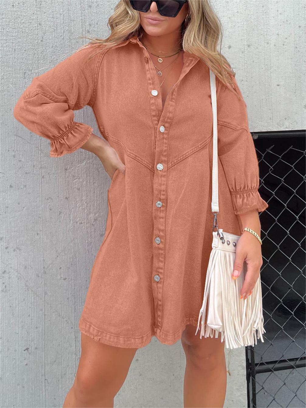 Women's Washed Denim Puff Sleeve Dress (Buy 2, Get Free Shipping)