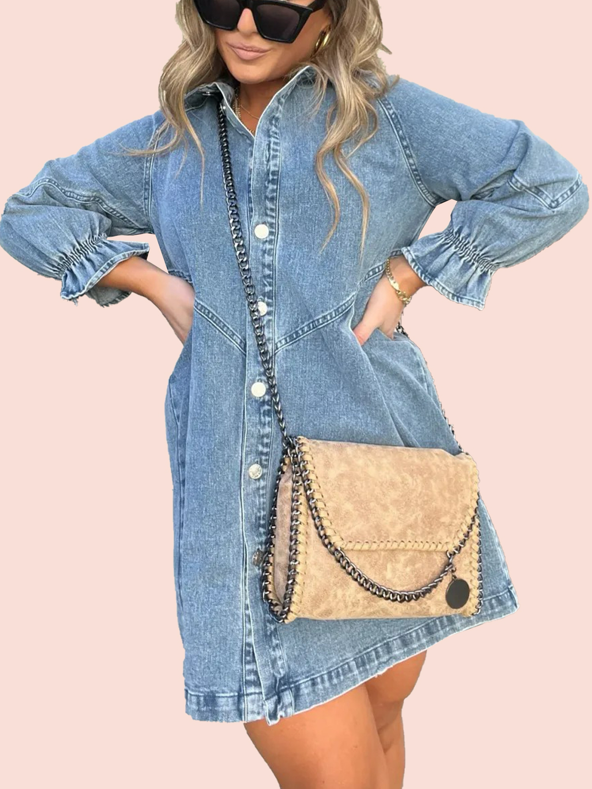 Women's Washed Denim Puff Sleeve Dress (Buy 2, Get Free Shipping)