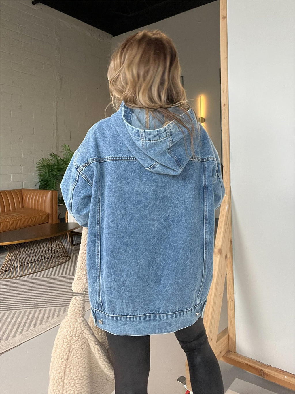 Denim Hooded Sweatshirt with Front Pockets (Buy 2 Get Free Shipping)