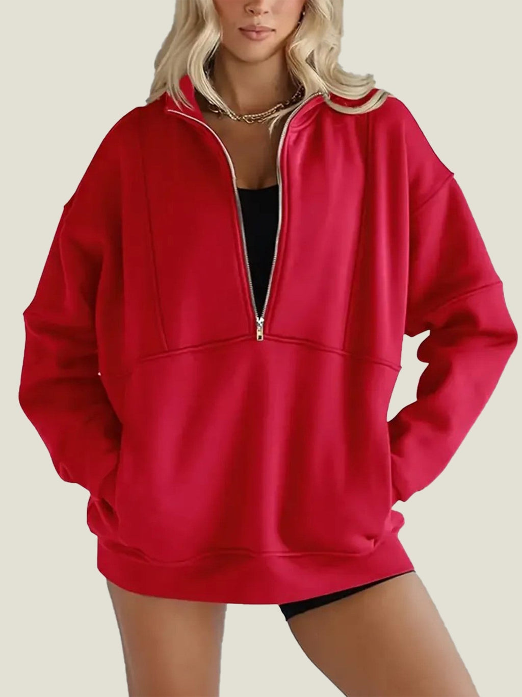 Women's Half Zip Oversized Sweatshirt with Pockets (Buy 2, Get Free Shipping)