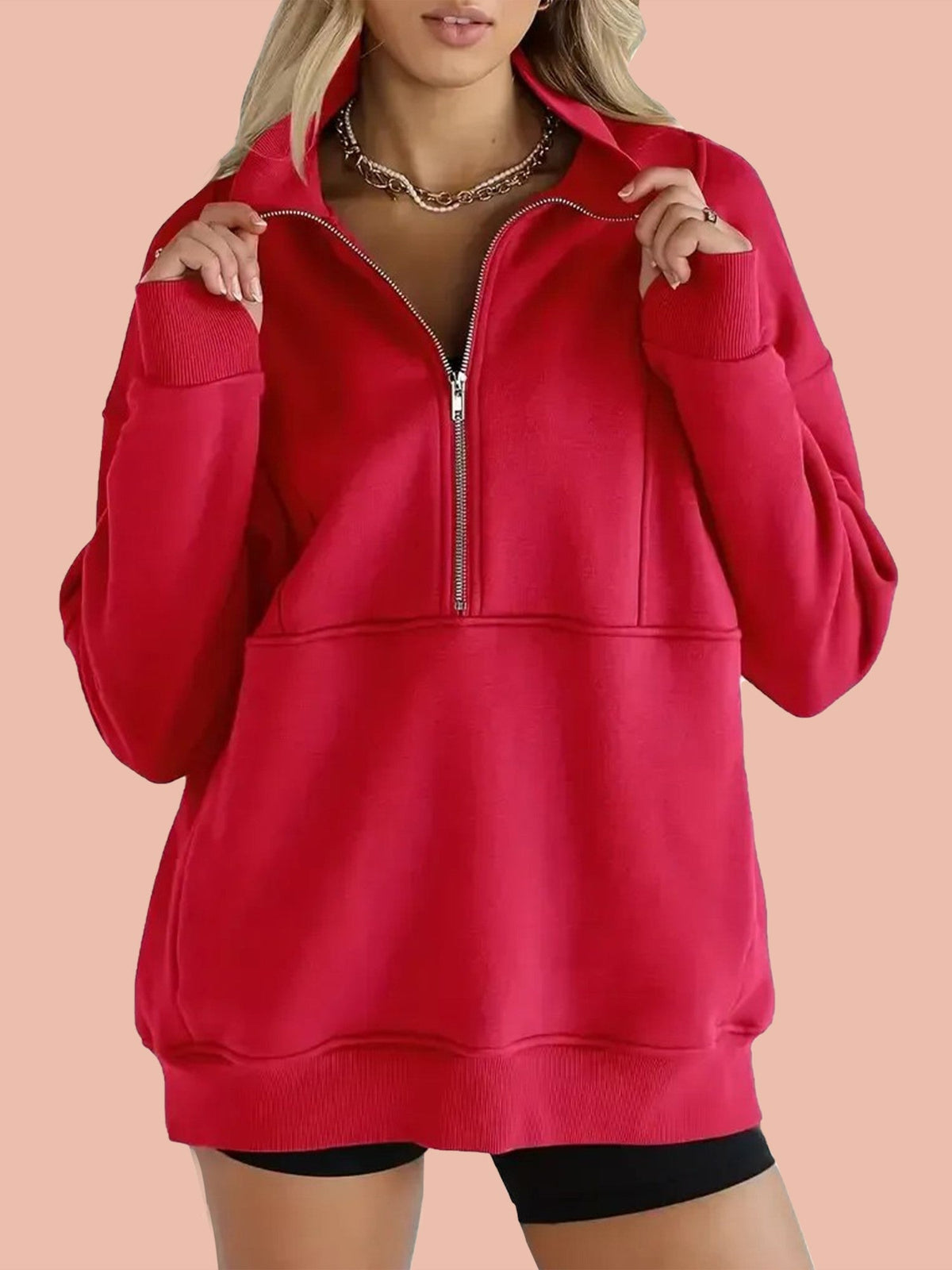 Women's Half Zip Oversized Sweatshirt with Pockets (Buy 2, Get Free Shipping)