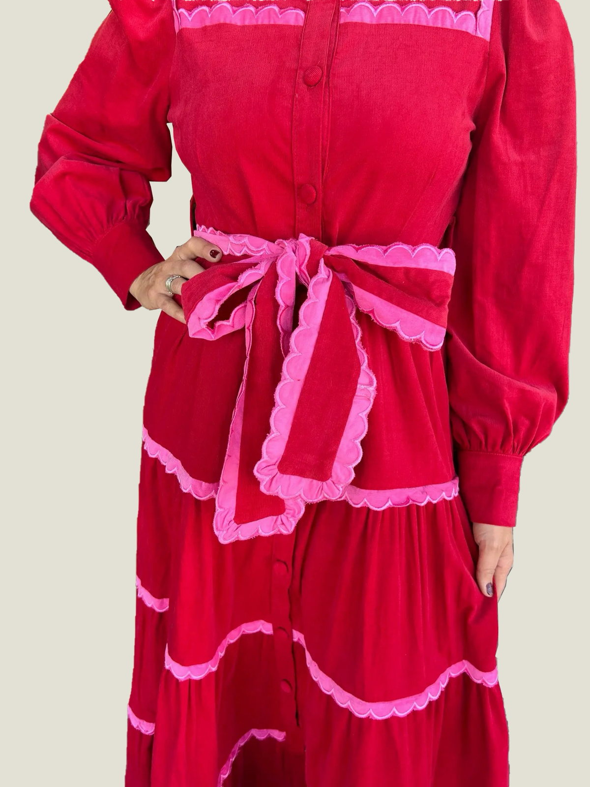 Women's Button Down Scalloped Tiered Corduroy Dress (Buy 2 Get Free Shipping)