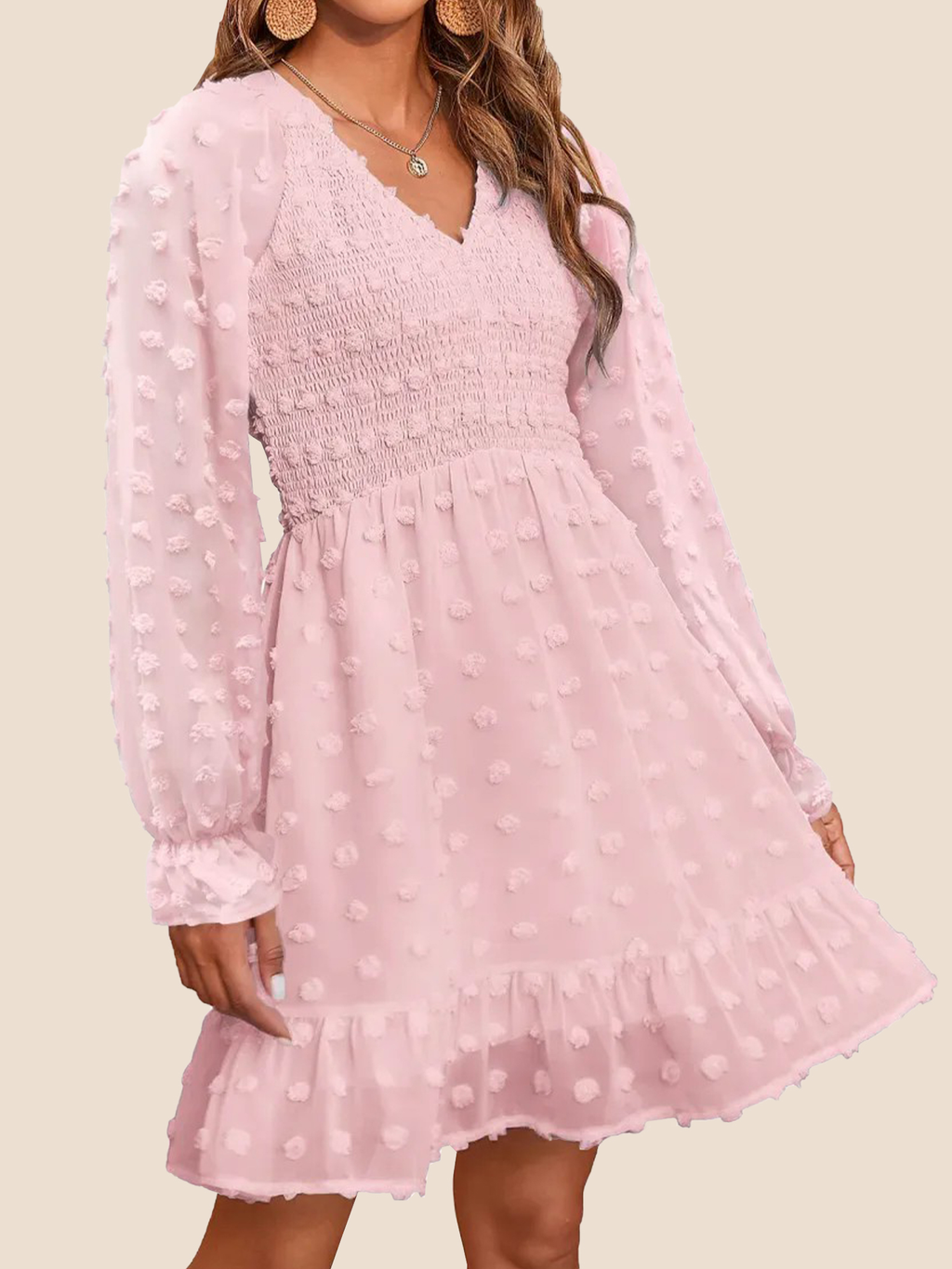 Women's Spring V Neck Swiss Dot Chiffon Mini Dress (Buy 2 Get Free Shipping)