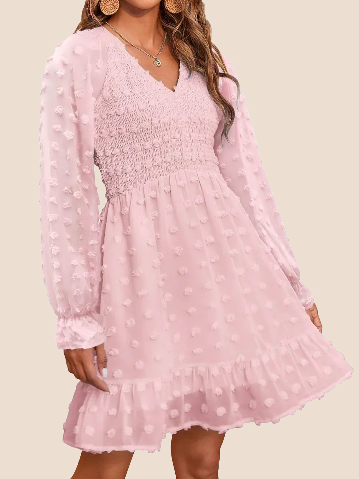 Women's Spring V Neck Swiss Dot Chiffon Mini Dress (Buy 2 Get Free Shipping)