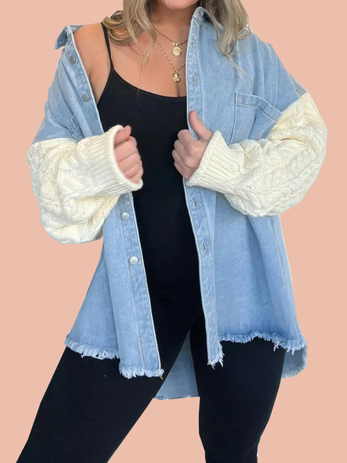 Cozy Sweater Sleeve Denim Shacket (Buy 2, Get Free Shipping)