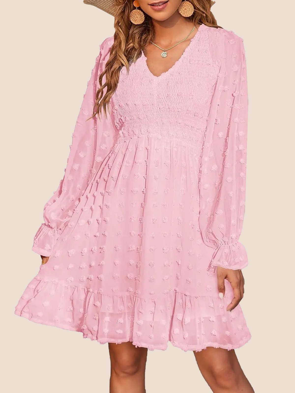 Women's Spring V Neck Swiss Dot Chiffon Mini Dress (Buy 2 Get Free Shipping)