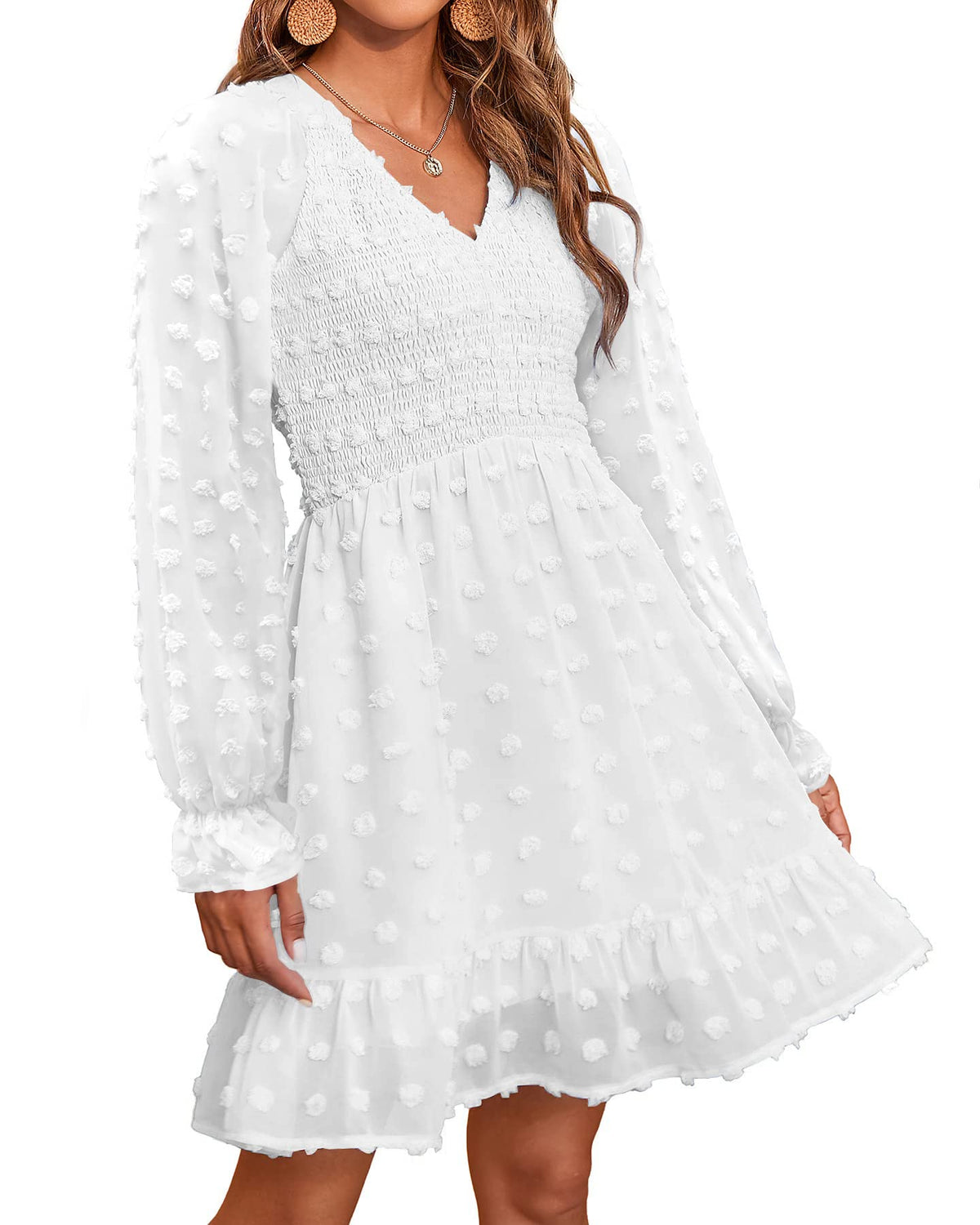 Women's Spring V Neck Swiss Dot Chiffon Mini Dress (Buy 2 Get Free Shipping)