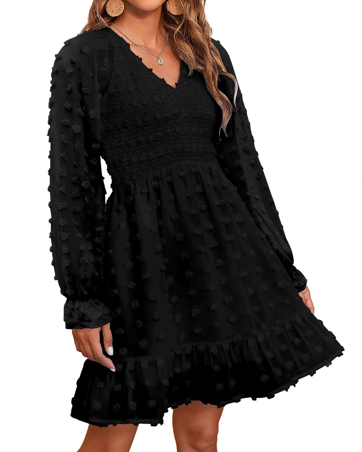 Women's Spring V Neck Swiss Dot Chiffon Mini Dress (Buy 2 Get Free Shipping)