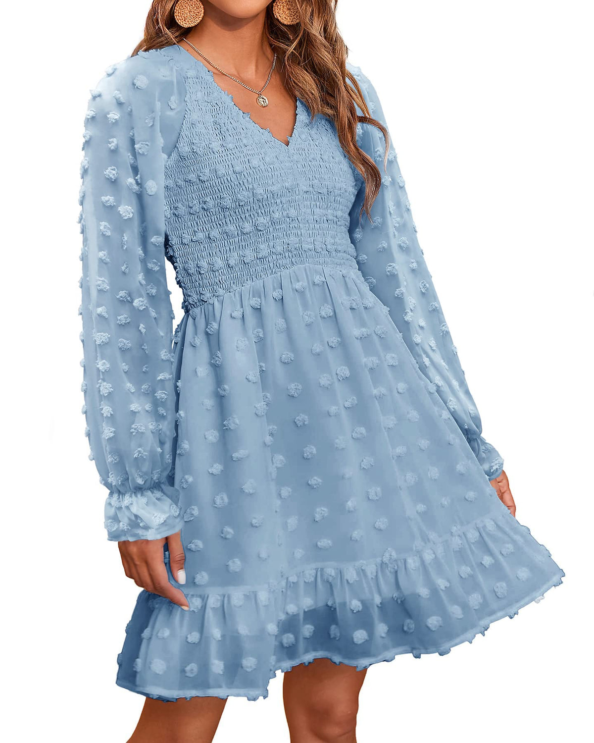 Women's Spring V Neck Swiss Dot Chiffon Mini Dress (Buy 2 Get Free Shipping)