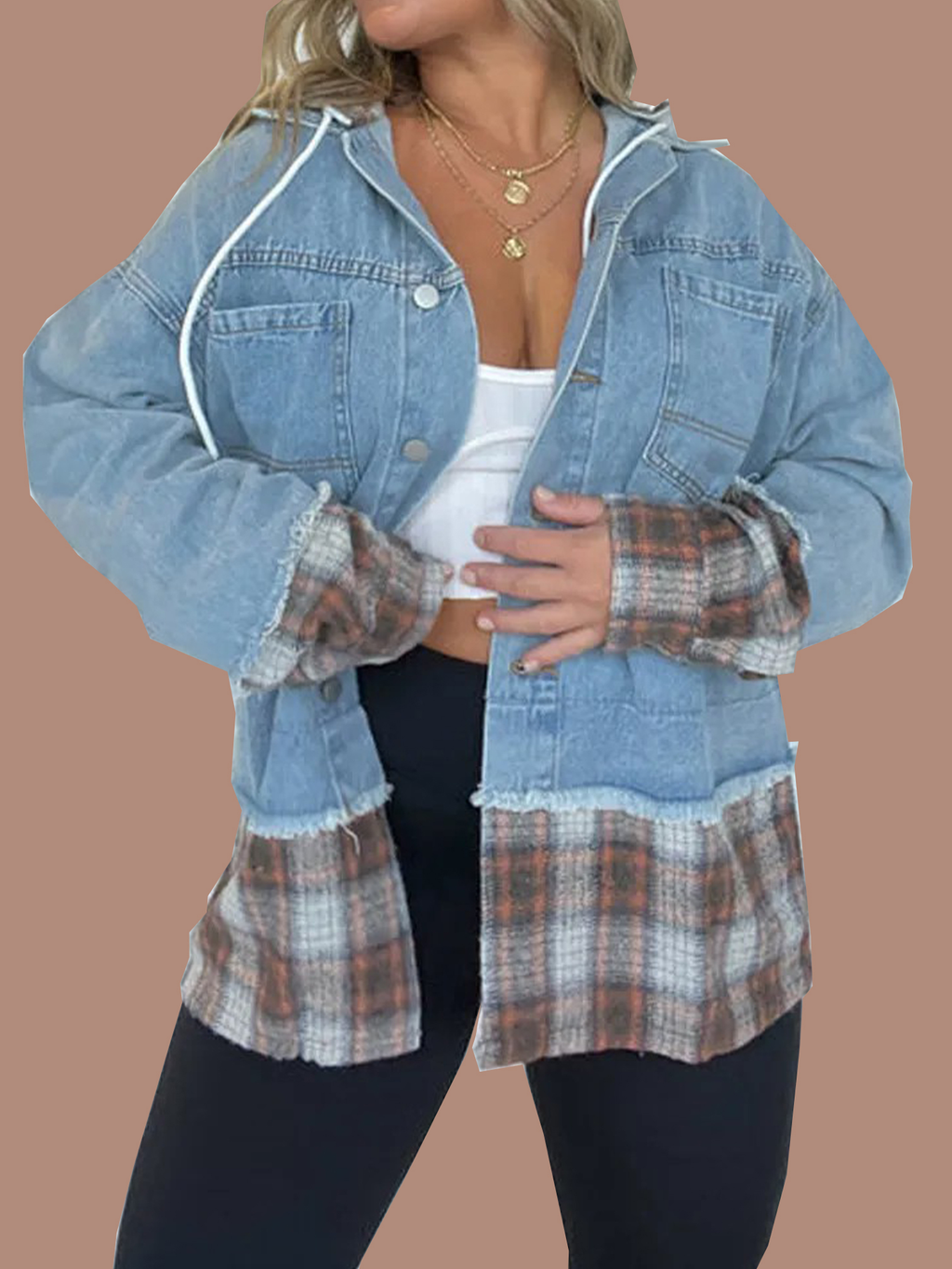 Plaid Hooded Denim Jacket (Buy 2 Get Free Shipping)