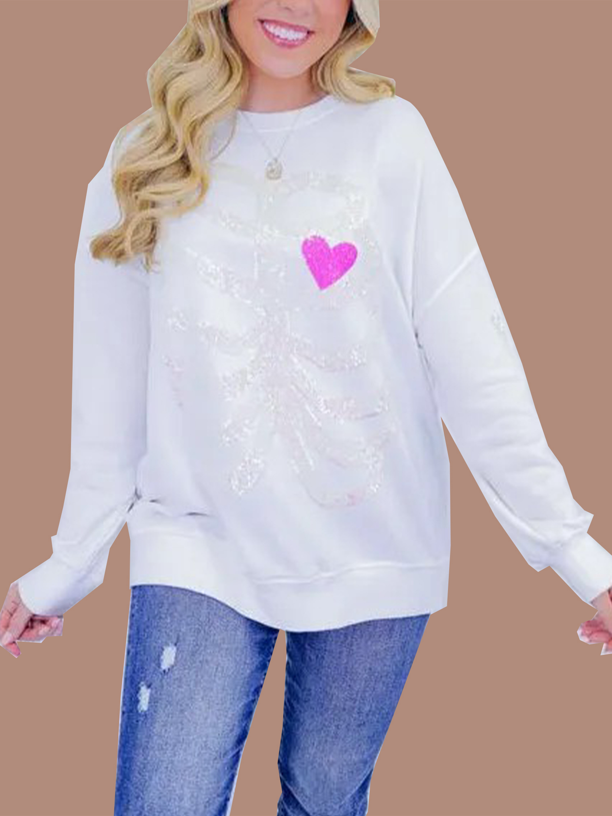 Women's Heart Skeleton Sequin Embellished Sweatshirt (Buy 2 Free Shipping)