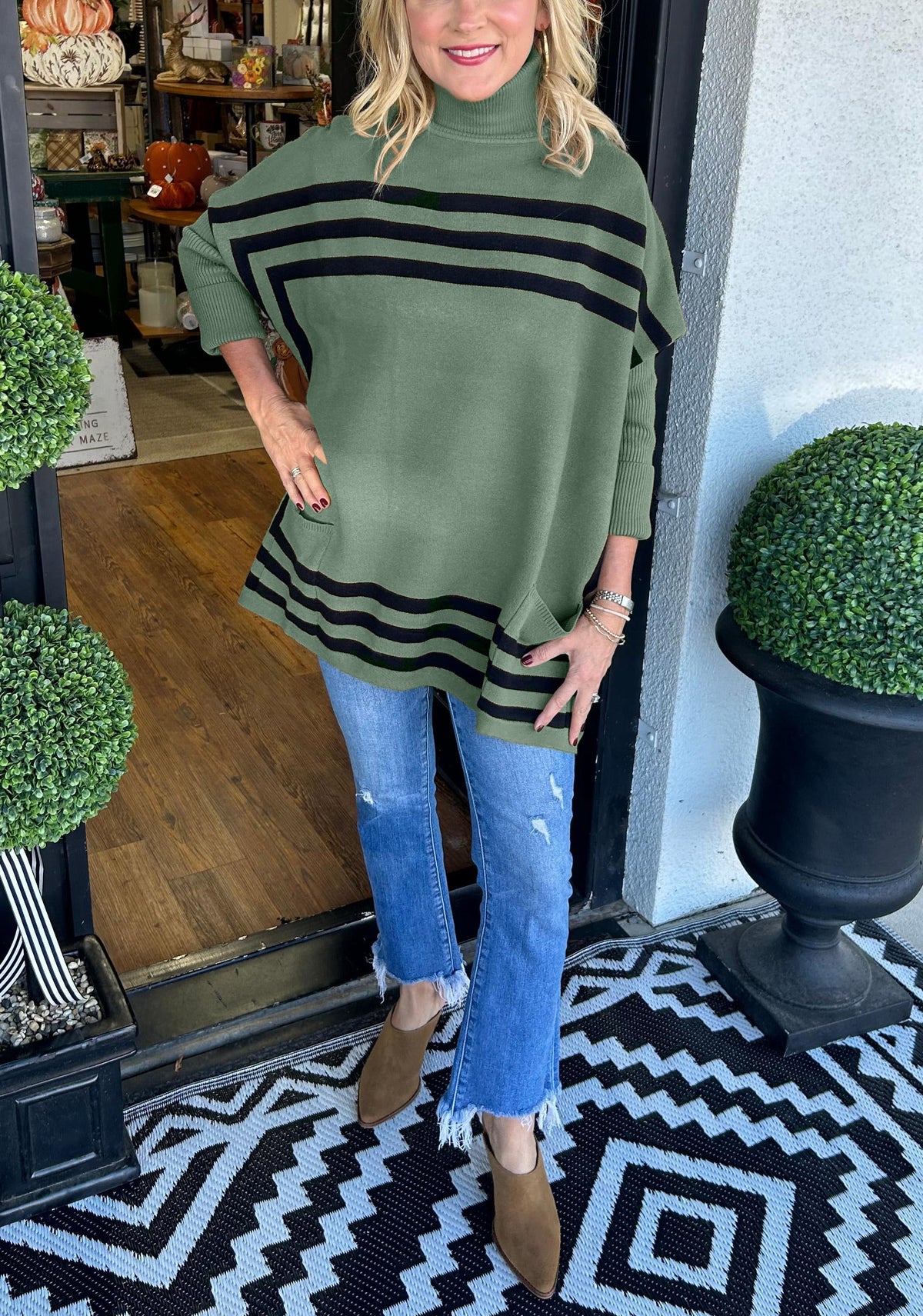 Women's High Neck Batwing Sleeve Striped Sweater (Buy 2 Get Free Shipping)