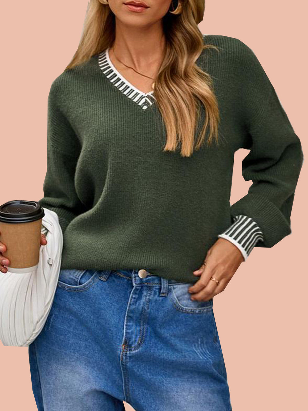 Women's V-Neck Long Sleeve Pullover Sweater (Free Shipping on Orders of 2 or More)