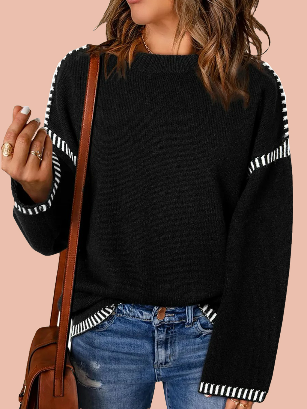 Women's Contrast Cable Knit Pullover Sweater (Buy 2, Get Free Shipping)