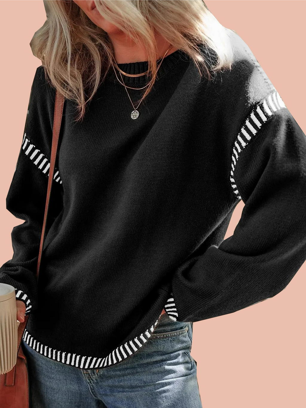 Women's Contrast Cable Knit Pullover Sweater (Buy 2, Get Free Shipping)