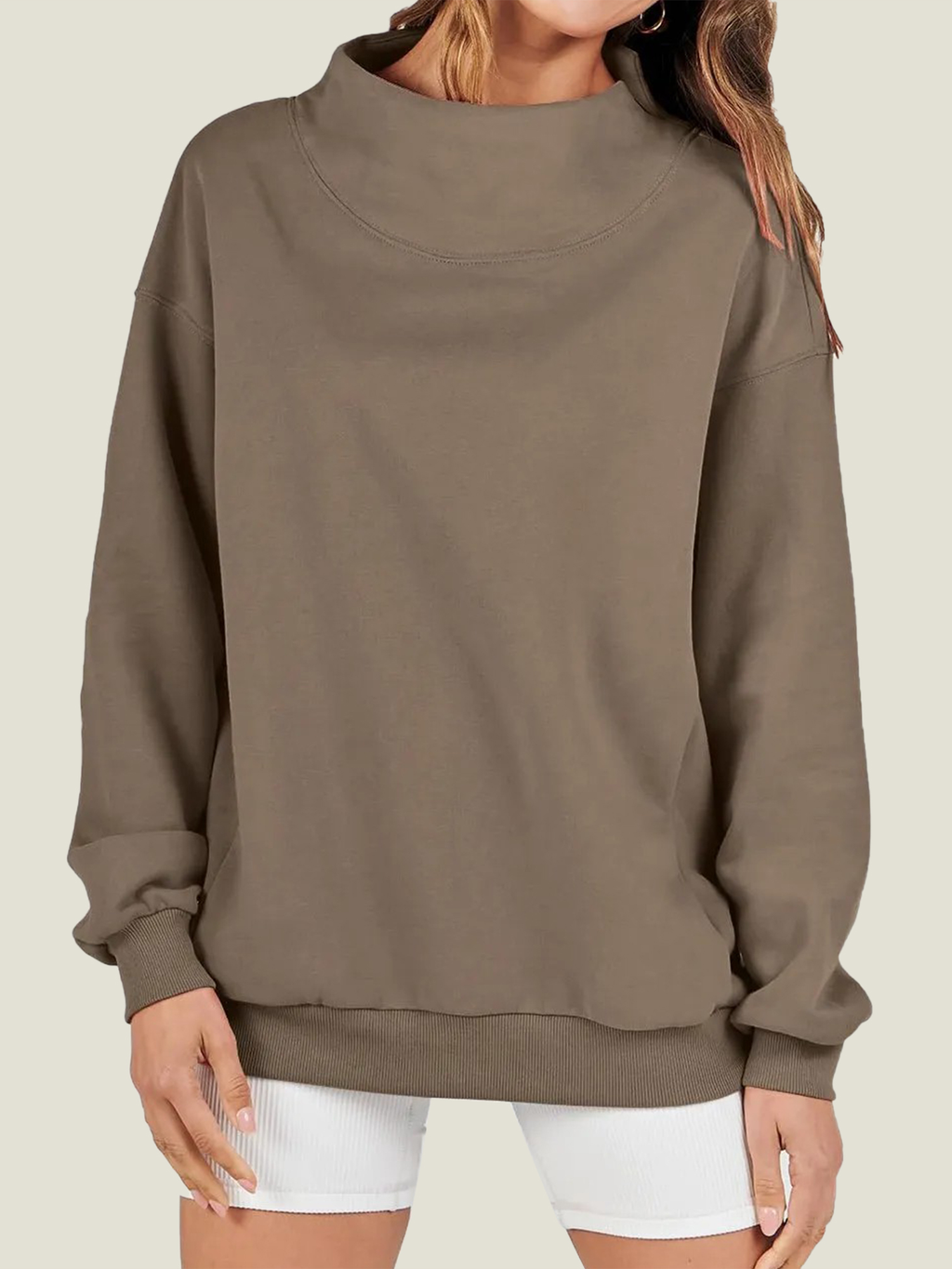 Women's Slit Mock Neck Oversized Sweatshirt (Buy 2, Get Free Shipping)