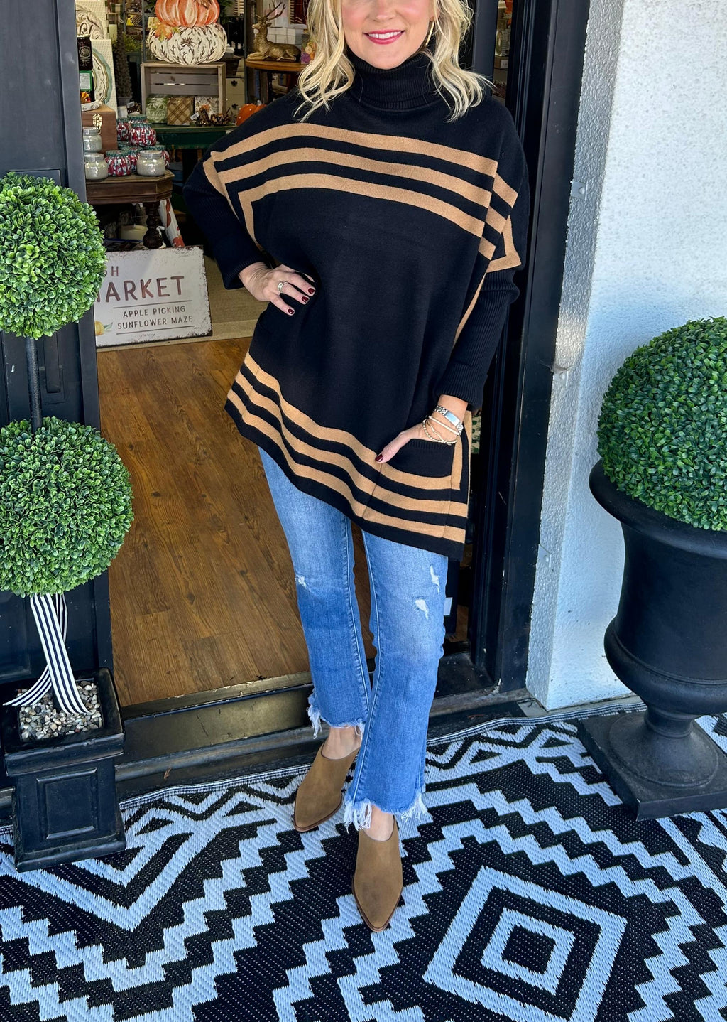 Women's High Neck Batwing Sleeve Striped Sweater (Buy 2 Get Free Shipping)