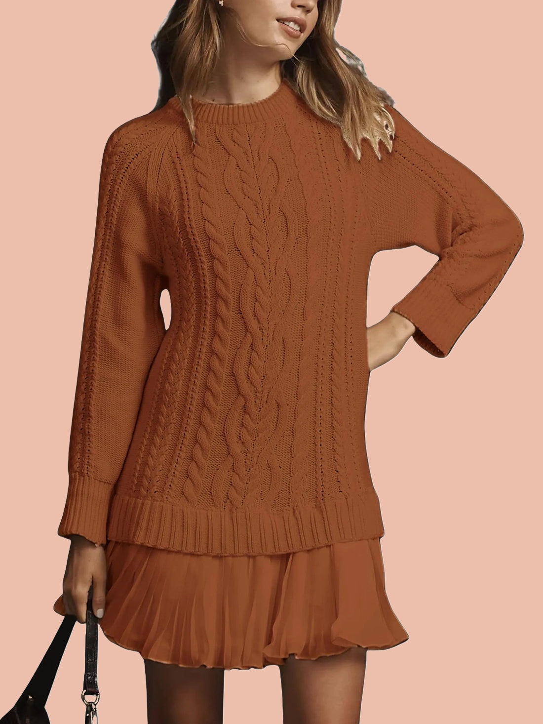 Women's Crewneck Cable Knit Sweater Mini Dress (Free Shipping on Orders of 2+)