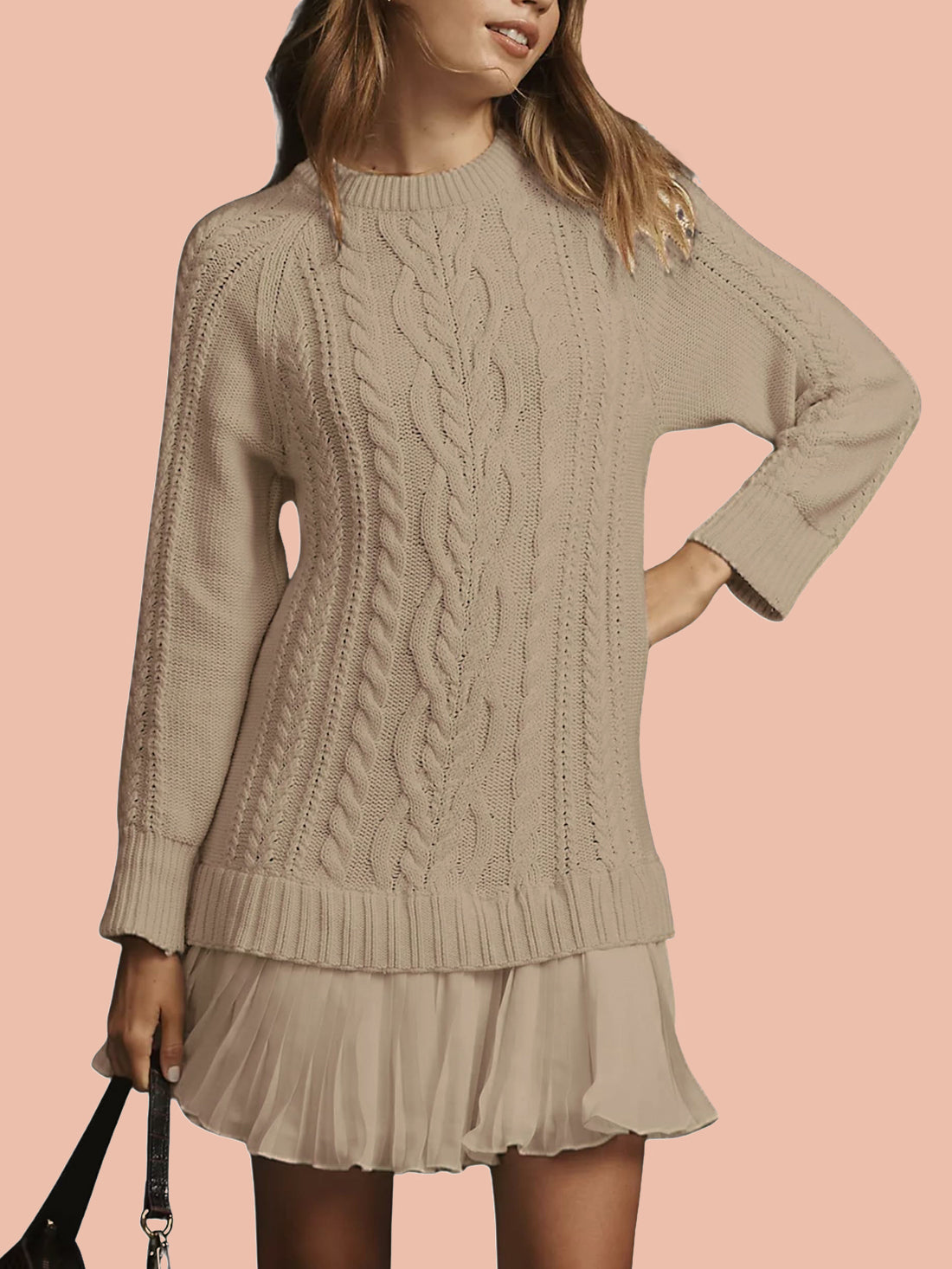 Women's Crewneck Cable Knit Sweater Mini Dress (Free Shipping on Orders of 2+)