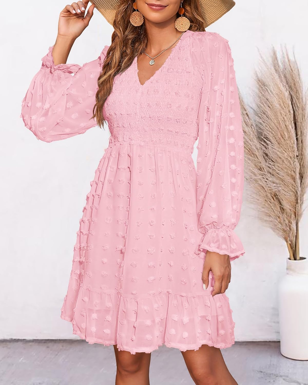 Women's Spring V Neck Swiss Dot Chiffon Mini Dress (Buy 2 Get Free Shipping)