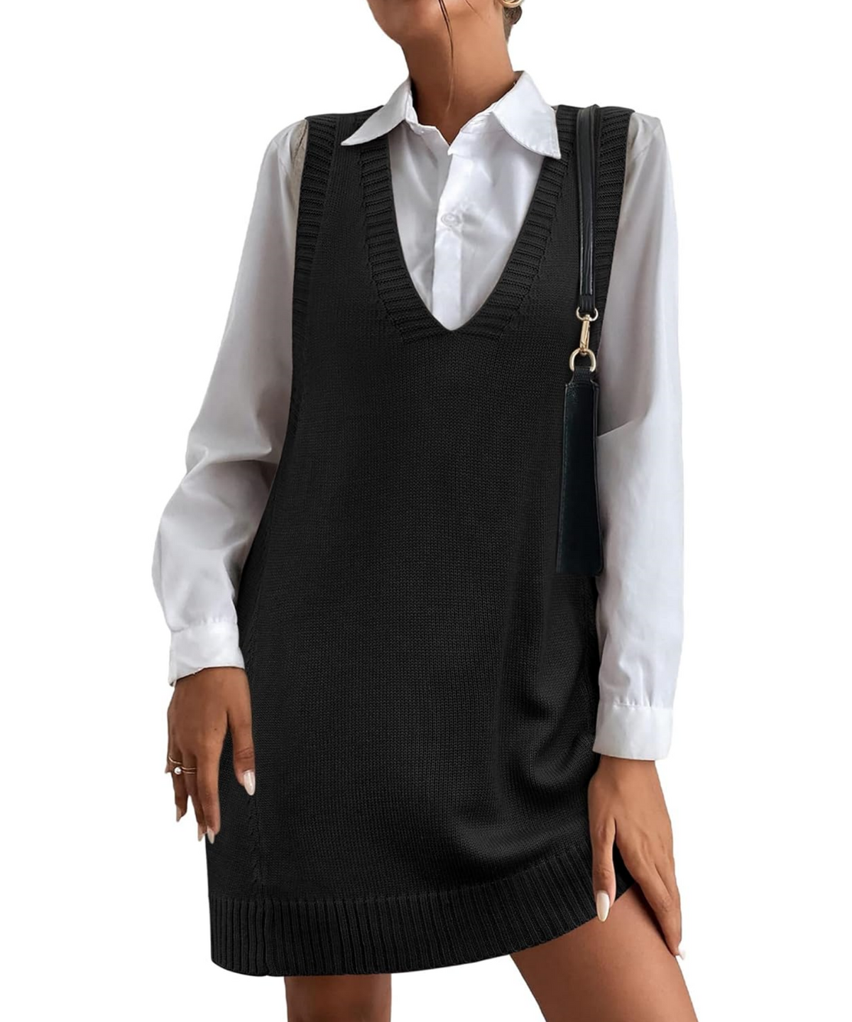 Women's V-Neck Sweater Vest Dress with Pockets (Buy 2, Get Free Shipping)