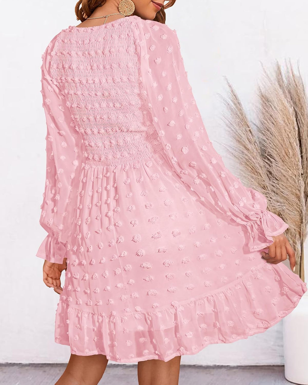 Women's Spring V Neck Swiss Dot Chiffon Mini Dress (Buy 2 Get Free Shipping)