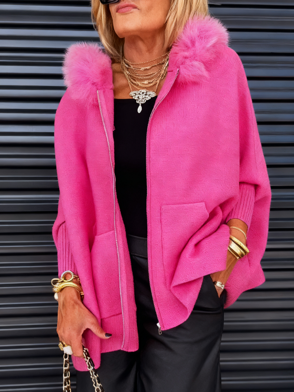 Women's Fur Collar Solid Color Casual Jacket