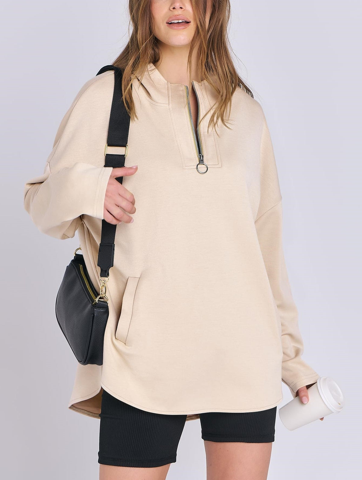 Women's Quarter Zip Oversized Tunic Hoodie (Buy 2 Get Free Shipping)