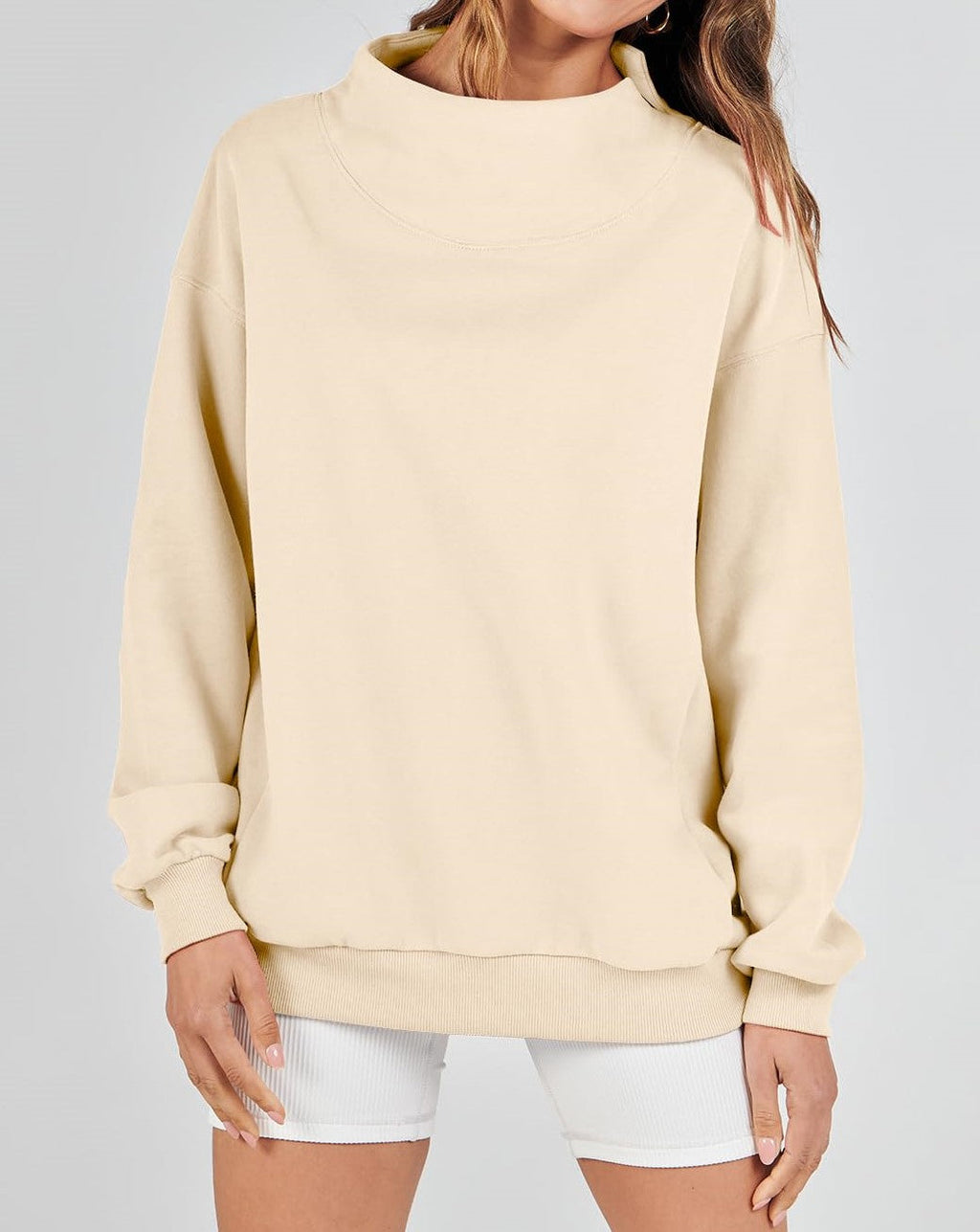 Women's Slit Mock Neck Oversized Sweatshirt (Buy 2, Get Free Shipping)
