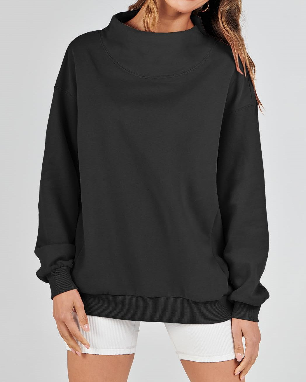 Women's Slit Mock Neck Oversized Sweatshirt (Buy 2, Get Free Shipping)