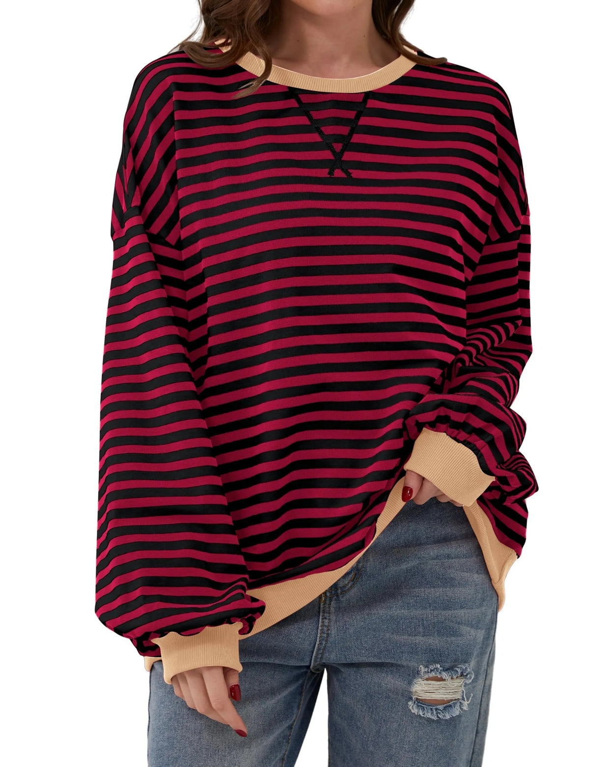 Women's Oversized Striped Long Sleeve Pullover (Buy 2 Get Free Shipping)