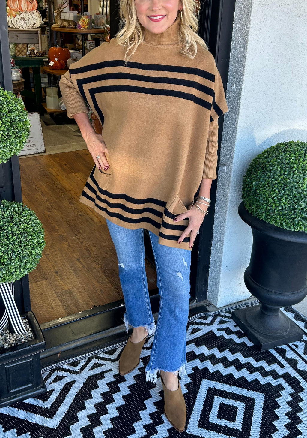 Women's High Neck Batwing Sleeve Striped Sweater (Buy 2 Get Free Shipping)