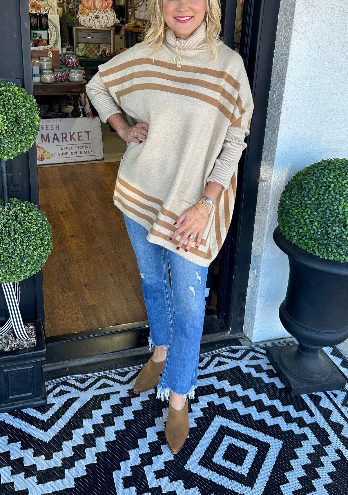 Women's High Neck Batwing Sleeve Striped Sweater (Buy 2 Get Free Shipping)
