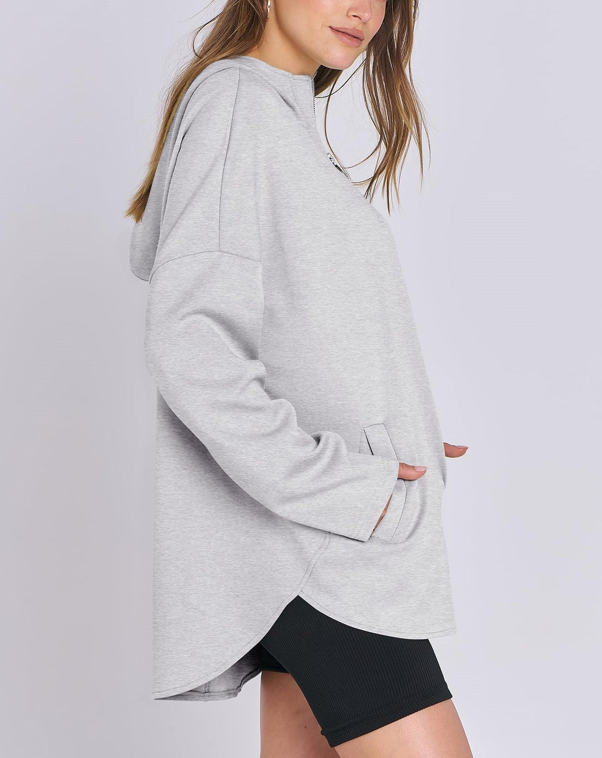 Women's Quarter Zip Oversized Tunic Hoodie (Buy 2 Get Free Shipping)
