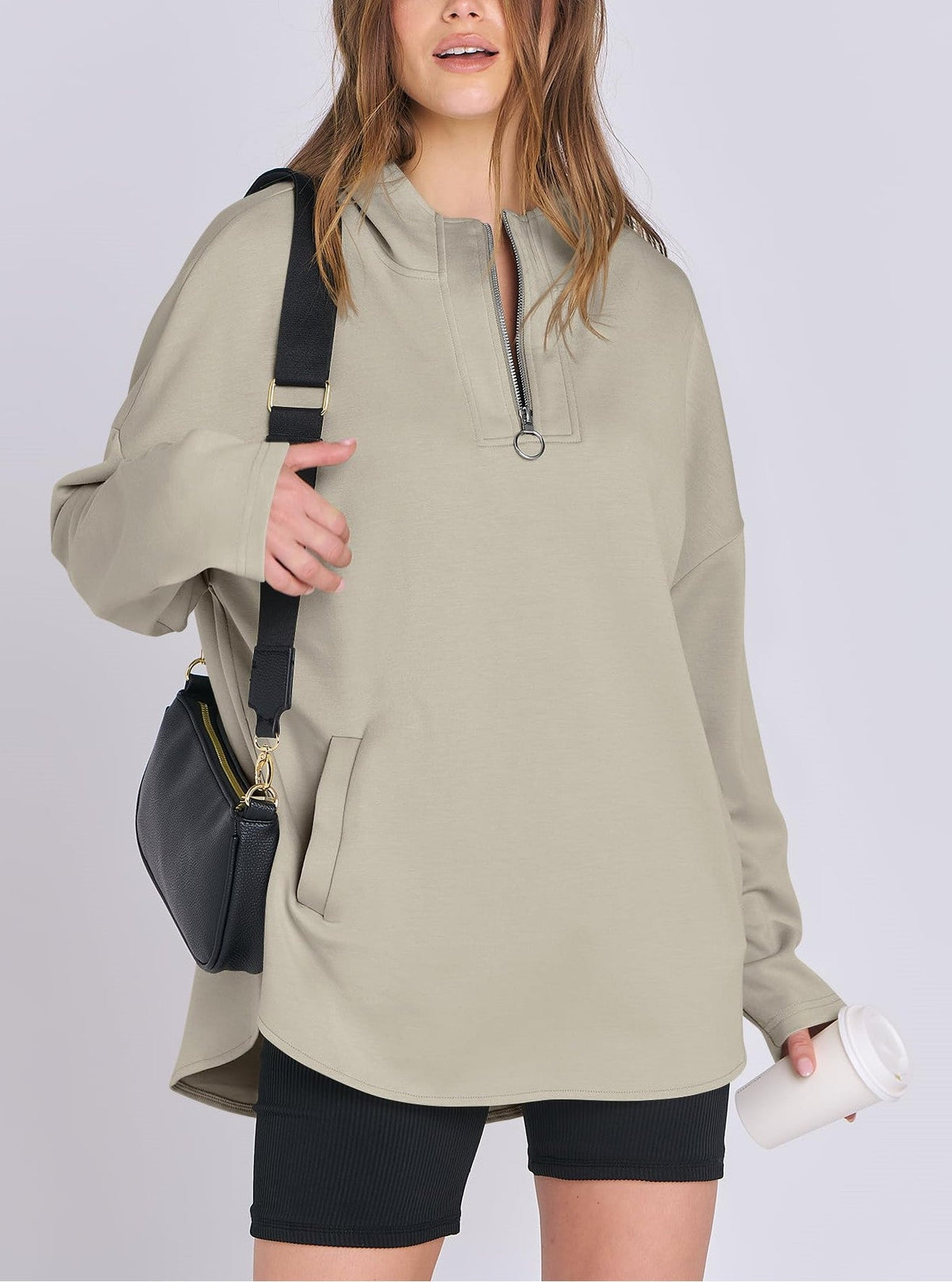 Women's Quarter Zip Oversized Tunic Hoodie (Buy 2 Get Free Shipping)