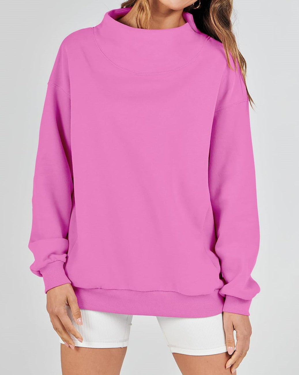 Women's Slit Mock Neck Oversized Sweatshirt (Buy 2, Get Free Shipping)