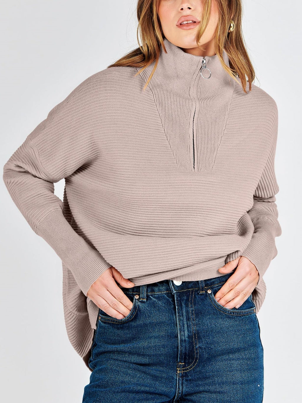 Women's Quarter Zip Rib Knit Cozy Pullover Sweater (Buy 2, Get Free Shipping)