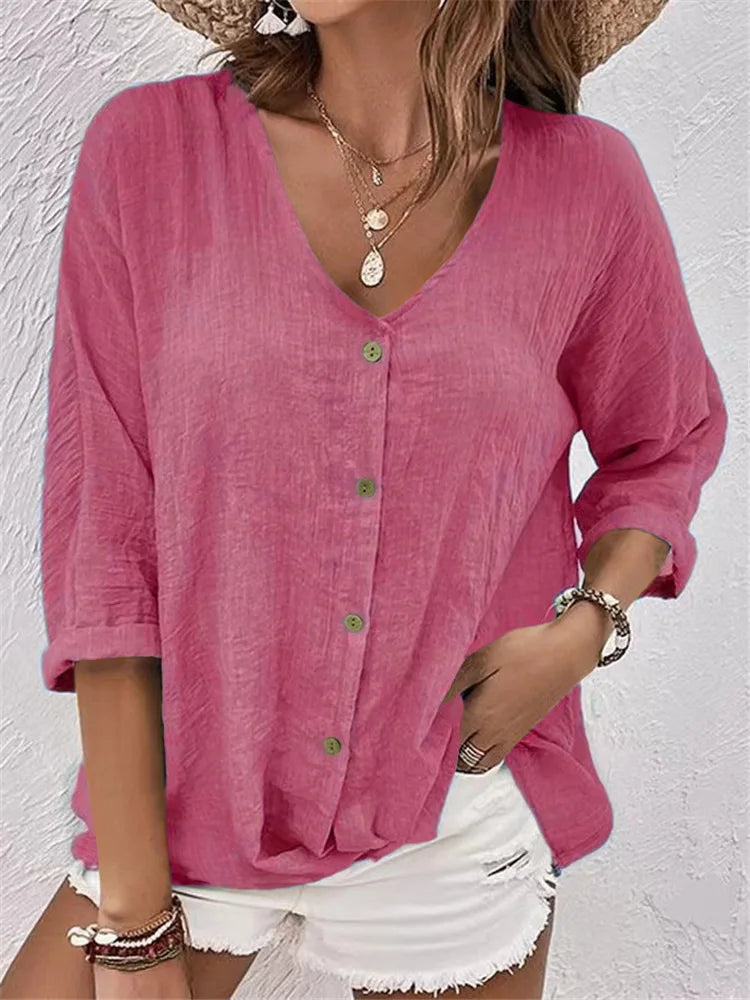 Rosalinda - Summer Linen Button-Down Blouse