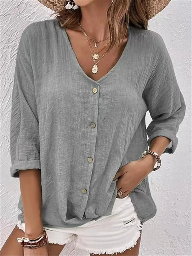 Rosalinda - Summer Linen Button-Down Blouse