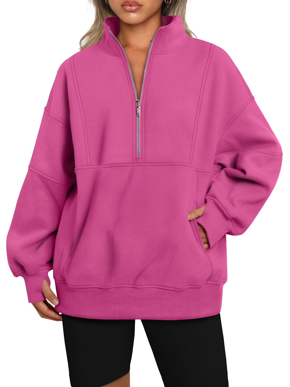 Women's Half Zip Oversized Sweatshirt with Pockets (Buy 2, Get Free Shipping)