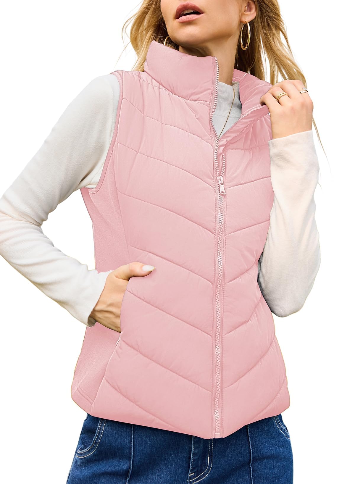 Women's Sleeveless Zip Up Stand Collar Quilted Puffer Vest (Buy 2 Get Free Shipping)