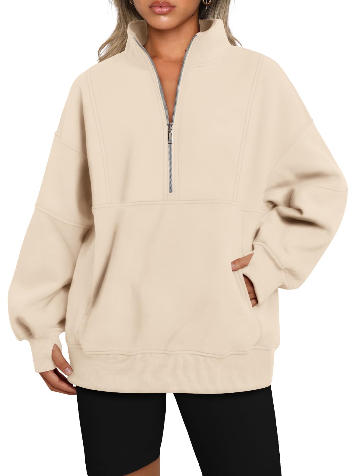 Women's Half Zip Oversized Sweatshirt with Pockets (Buy 2, Get Free Shipping)
