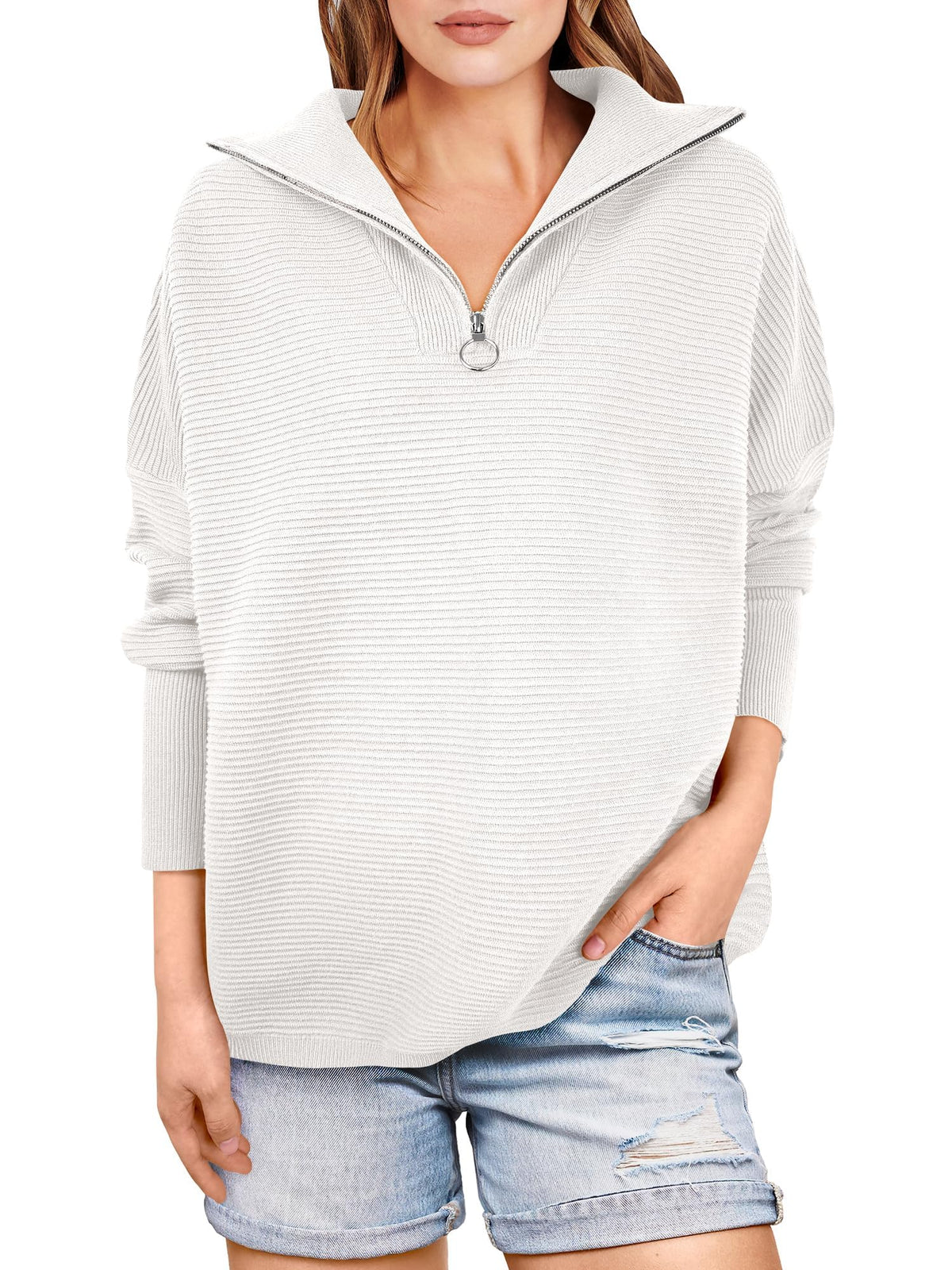 Women's Quarter Zip Rib Knit Cozy Pullover Sweater (Buy 2, Get Free Shipping)